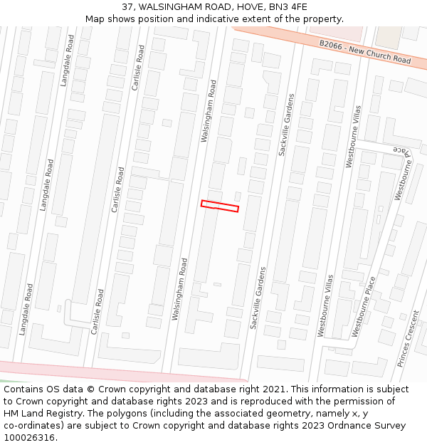 37, WALSINGHAM ROAD, HOVE, BN3 4FE: Location map and indicative extent of plot