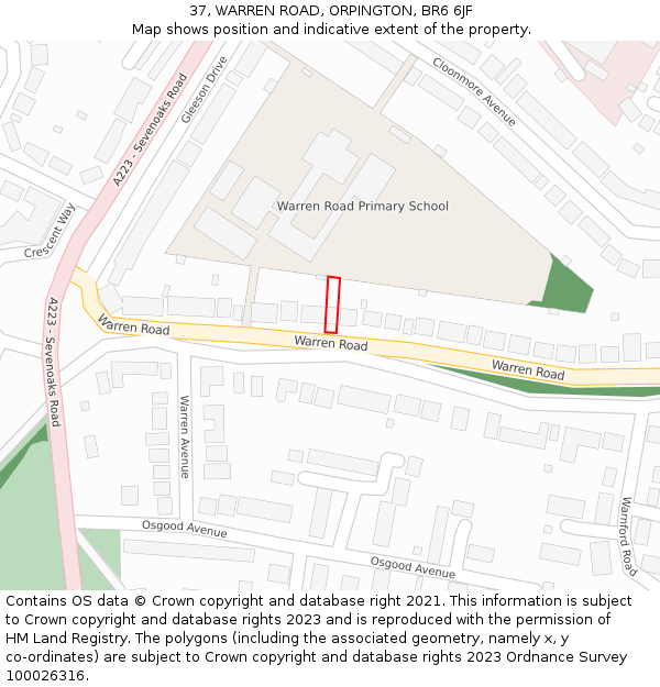 37, WARREN ROAD, ORPINGTON, BR6 6JF: Location map and indicative extent of plot