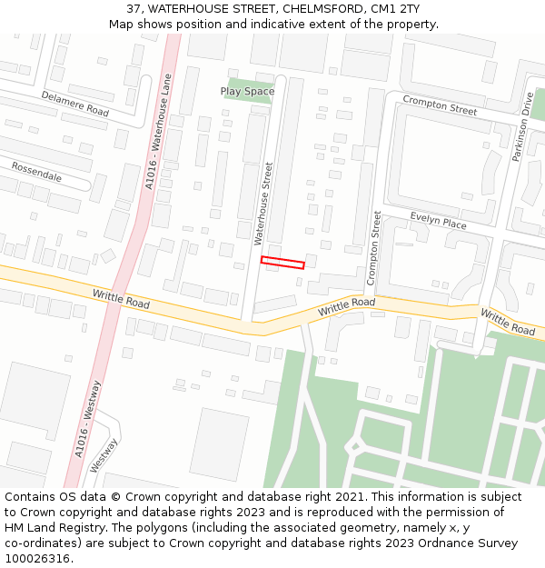 37, WATERHOUSE STREET, CHELMSFORD, CM1 2TY: Location map and indicative extent of plot