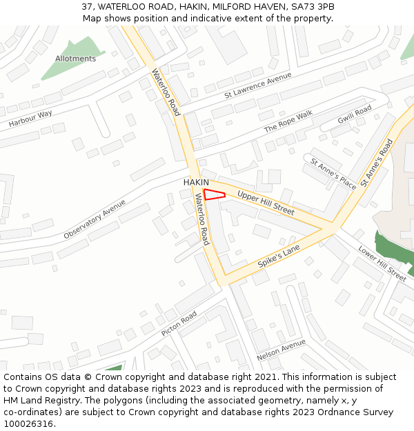 37, WATERLOO ROAD, HAKIN, MILFORD HAVEN, SA73 3PB: Location map and indicative extent of plot