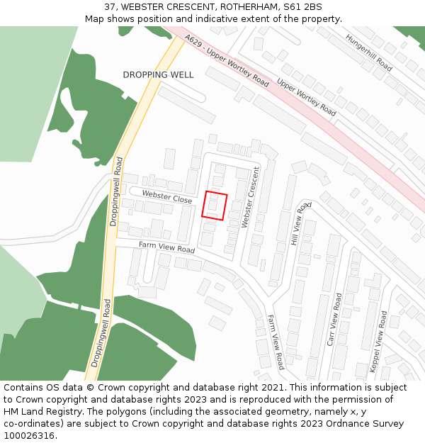 37, WEBSTER CRESCENT, ROTHERHAM, S61 2BS: Location map and indicative extent of plot