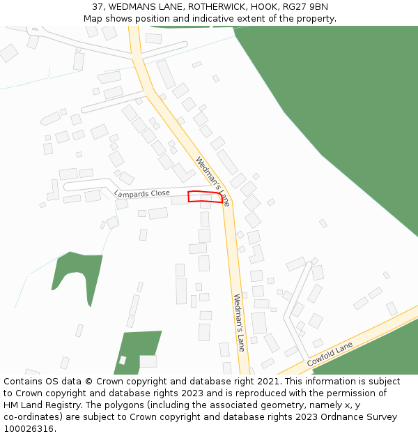 37, WEDMANS LANE, ROTHERWICK, HOOK, RG27 9BN: Location map and indicative extent of plot