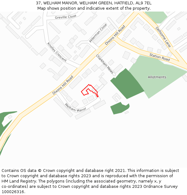37, WELHAM MANOR, WELHAM GREEN, HATFIELD, AL9 7EL: Location map and indicative extent of plot
