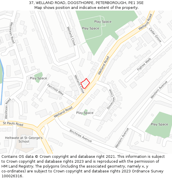 37, WELLAND ROAD, DOGSTHORPE, PETERBOROUGH, PE1 3SE: Location map and indicative extent of plot