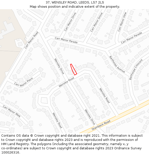 37, WENSLEY ROAD, LEEDS, LS7 2LS: Location map and indicative extent of plot