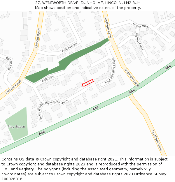 37, WENTWORTH DRIVE, DUNHOLME, LINCOLN, LN2 3UH: Location map and indicative extent of plot