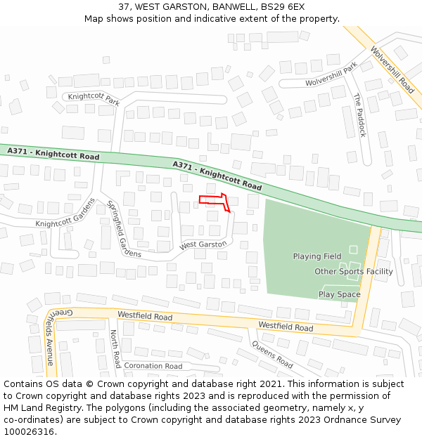 37, WEST GARSTON, BANWELL, BS29 6EX: Location map and indicative extent of plot