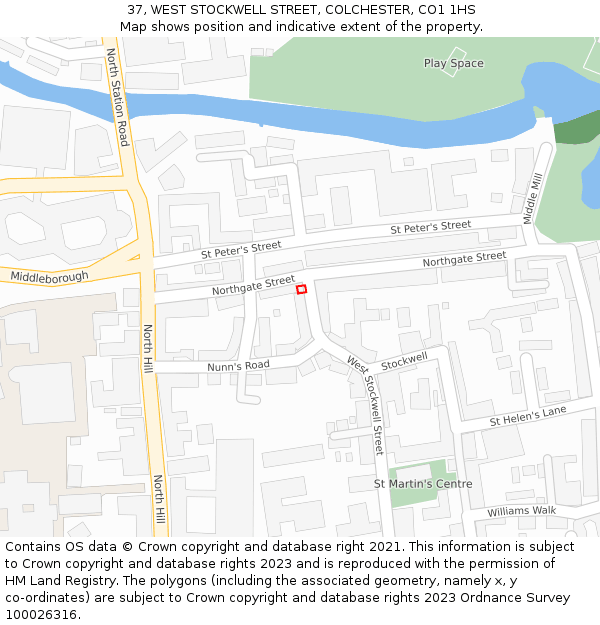 37, WEST STOCKWELL STREET, COLCHESTER, CO1 1HS: Location map and indicative extent of plot