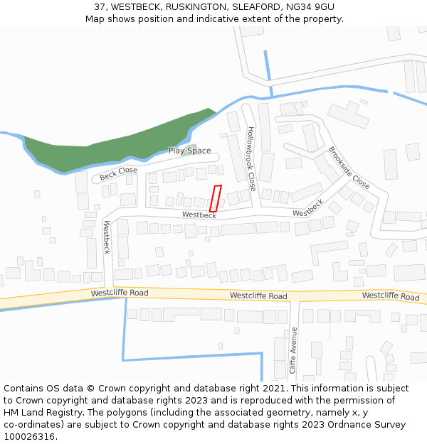 37, WESTBECK, RUSKINGTON, SLEAFORD, NG34 9GU: Location map and indicative extent of plot