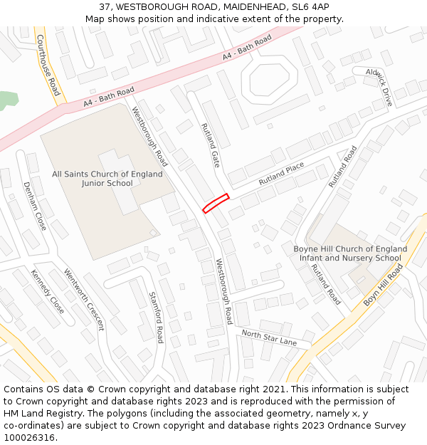 37, WESTBOROUGH ROAD, MAIDENHEAD, SL6 4AP: Location map and indicative extent of plot