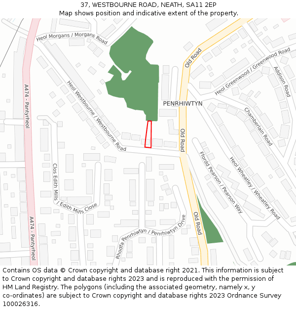 37, WESTBOURNE ROAD, NEATH, SA11 2EP: Location map and indicative extent of plot