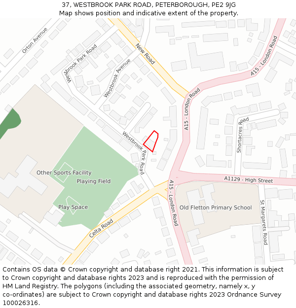 37, WESTBROOK PARK ROAD, PETERBOROUGH, PE2 9JG: Location map and indicative extent of plot