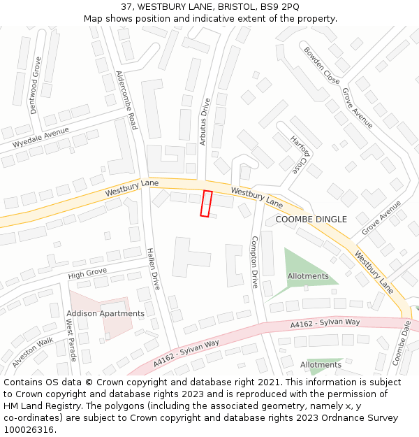 37, WESTBURY LANE, BRISTOL, BS9 2PQ: Location map and indicative extent of plot