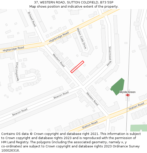 37, WESTERN ROAD, SUTTON COLDFIELD, B73 5SP: Location map and indicative extent of plot
