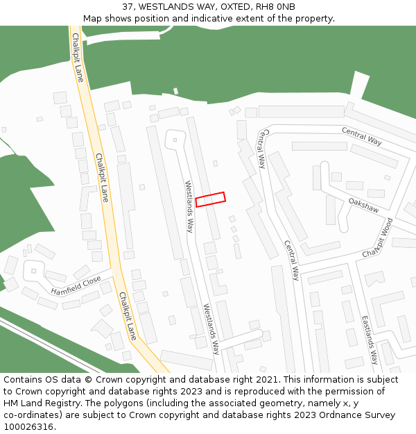 37, WESTLANDS WAY, OXTED, RH8 0NB: Location map and indicative extent of plot