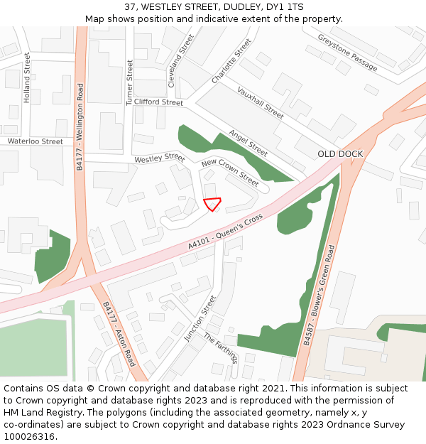 37, WESTLEY STREET, DUDLEY, DY1 1TS: Location map and indicative extent of plot