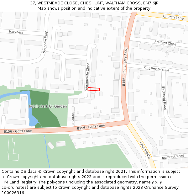 37, WESTMEADE CLOSE, CHESHUNT, WALTHAM CROSS, EN7 6JP: Location map and indicative extent of plot