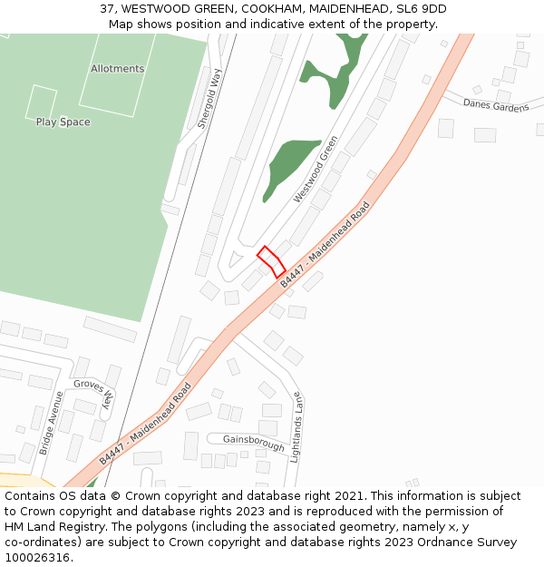 37, WESTWOOD GREEN, COOKHAM, MAIDENHEAD, SL6 9DD: Location map and indicative extent of plot