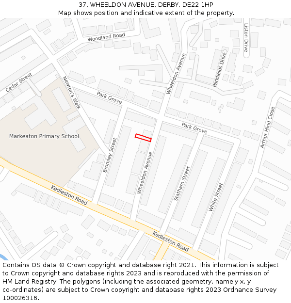 37, WHEELDON AVENUE, DERBY, DE22 1HP: Location map and indicative extent of plot