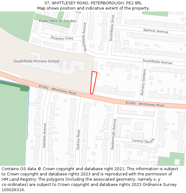 37, WHITTLESEY ROAD, PETERBOROUGH, PE2 8RL: Location map and indicative extent of plot