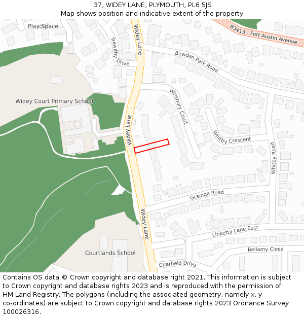 37, WIDEY LANE, PLYMOUTH, PL6 5JS: Location map and indicative extent of plot