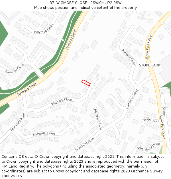 37, WIGMORE CLOSE, IPSWICH, IP2 9SW: Location map and indicative extent of plot