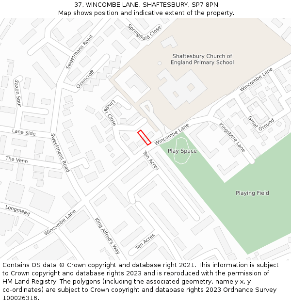 37, WINCOMBE LANE, SHAFTESBURY, SP7 8PN: Location map and indicative extent of plot