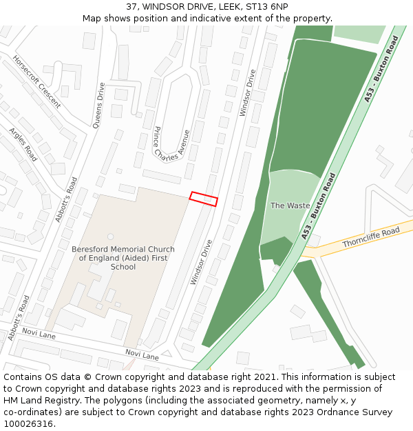 37, WINDSOR DRIVE, LEEK, ST13 6NP: Location map and indicative extent of plot