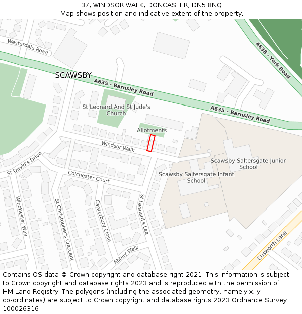 37, WINDSOR WALK, DONCASTER, DN5 8NQ: Location map and indicative extent of plot