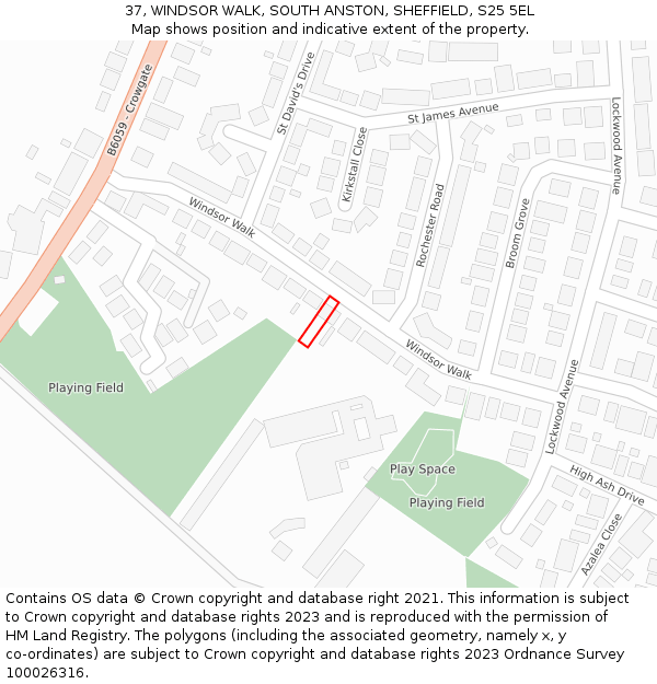 37, WINDSOR WALK, SOUTH ANSTON, SHEFFIELD, S25 5EL: Location map and indicative extent of plot