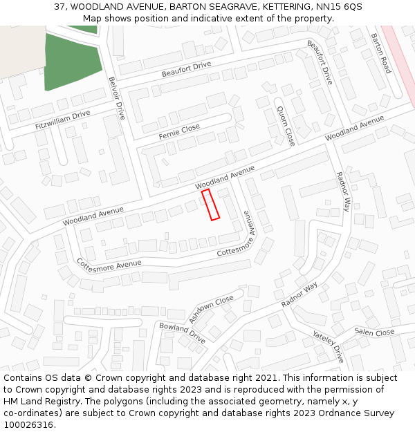 37, WOODLAND AVENUE, BARTON SEAGRAVE, KETTERING, NN15 6QS: Location map and indicative extent of plot