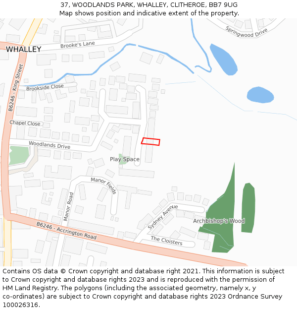 37, WOODLANDS PARK, WHALLEY, CLITHEROE, BB7 9UG: Location map and indicative extent of plot