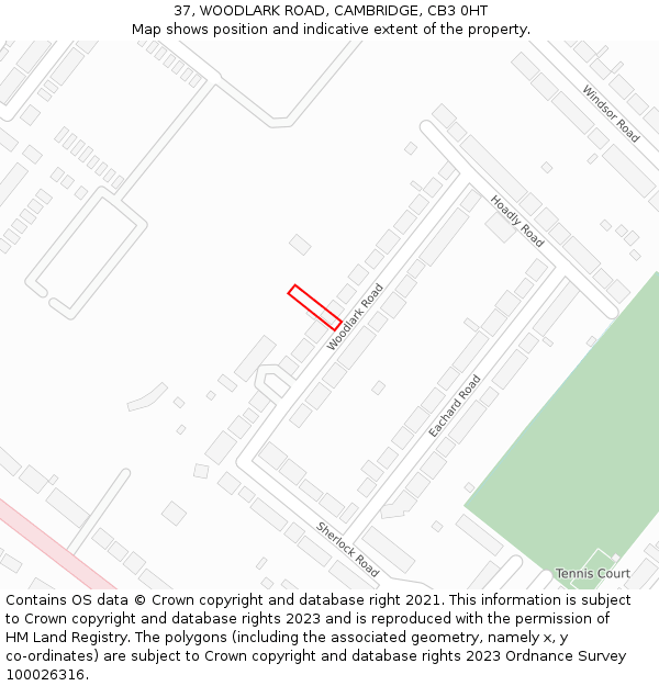 37, WOODLARK ROAD, CAMBRIDGE, CB3 0HT: Location map and indicative extent of plot