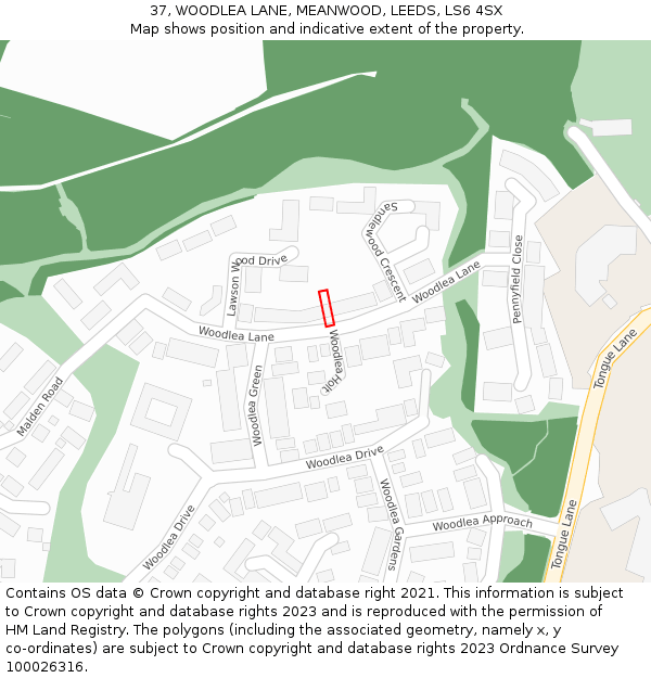 37, WOODLEA LANE, MEANWOOD, LEEDS, LS6 4SX: Location map and indicative extent of plot