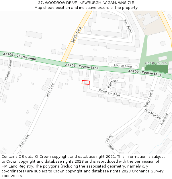 37, WOODROW DRIVE, NEWBURGH, WIGAN, WN8 7LB: Location map and indicative extent of plot