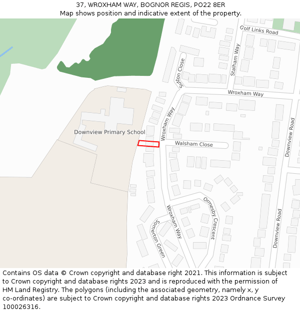 37, WROXHAM WAY, BOGNOR REGIS, PO22 8ER: Location map and indicative extent of plot