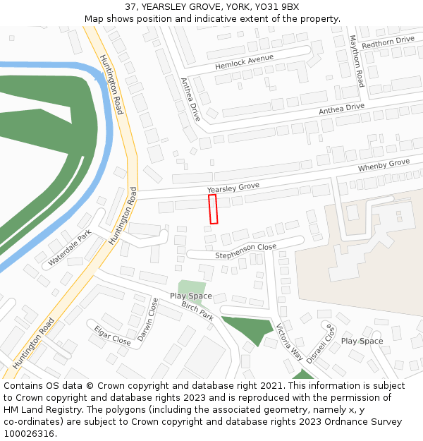 37, YEARSLEY GROVE, YORK, YO31 9BX: Location map and indicative extent of plot