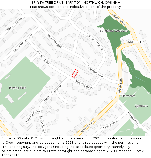37, YEW TREE DRIVE, BARNTON, NORTHWICH, CW8 4NH: Location map and indicative extent of plot