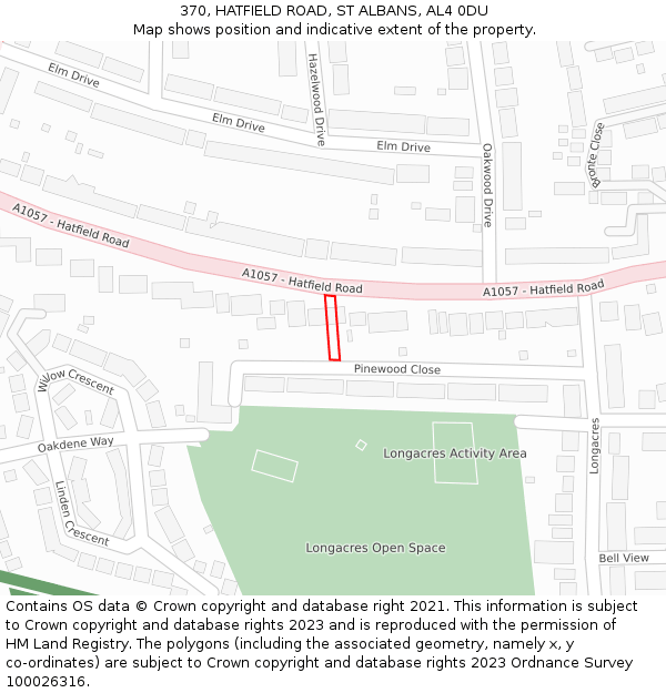 370, HATFIELD ROAD, ST ALBANS, AL4 0DU: Location map and indicative extent of plot