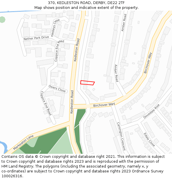 370, KEDLESTON ROAD, DERBY, DE22 2TF: Location map and indicative extent of plot