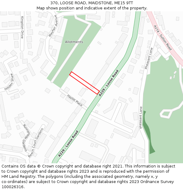 370, LOOSE ROAD, MAIDSTONE, ME15 9TT: Location map and indicative extent of plot