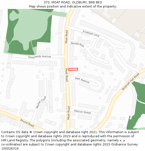 370, MOAT ROAD, OLDBURY, B68 8EG: Location map and indicative extent of plot