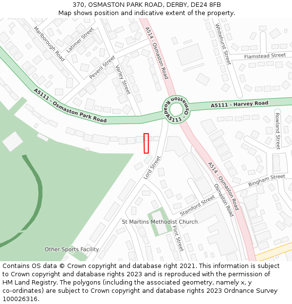 370, OSMASTON PARK ROAD, DERBY, DE24 8FB: Location map and indicative extent of plot