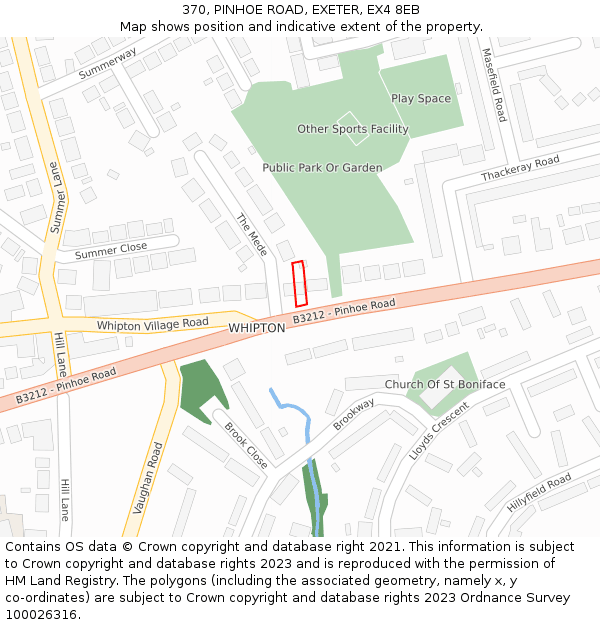 370, PINHOE ROAD, EXETER, EX4 8EB: Location map and indicative extent of plot