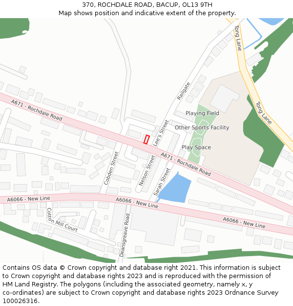 370, ROCHDALE ROAD, BACUP, OL13 9TH: Location map and indicative extent of plot