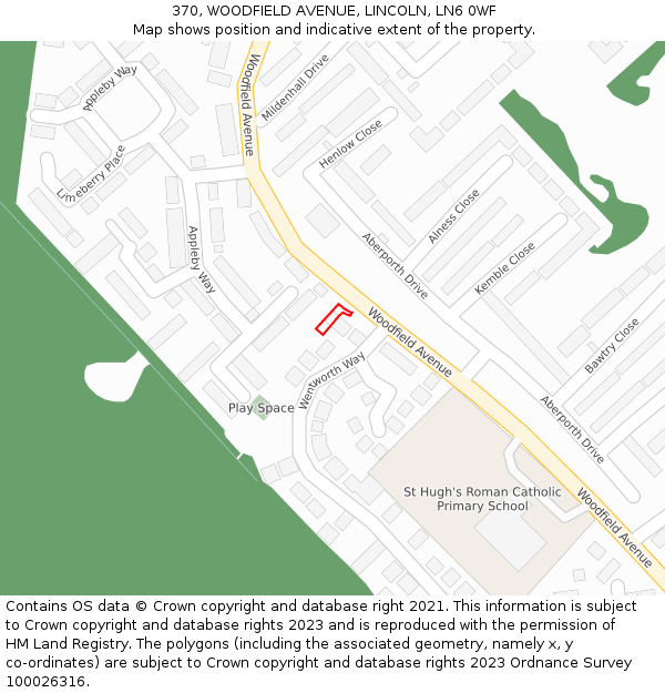 370, WOODFIELD AVENUE, LINCOLN, LN6 0WF: Location map and indicative extent of plot