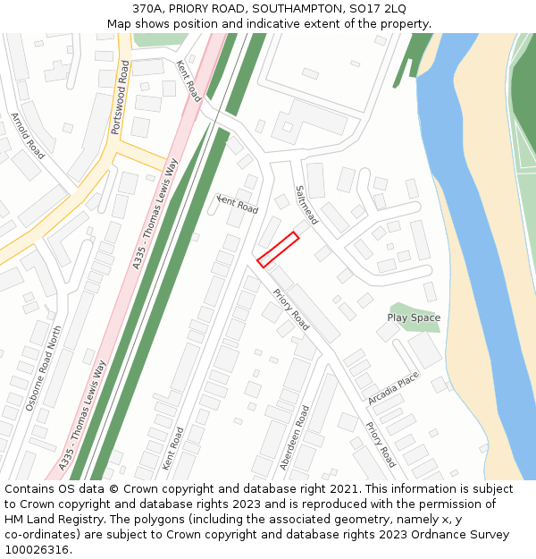 370A, PRIORY ROAD, SOUTHAMPTON, SO17 2LQ: Location map and indicative extent of plot