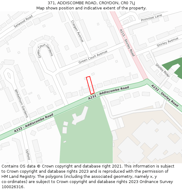 371, ADDISCOMBE ROAD, CROYDON, CR0 7LJ: Location map and indicative extent of plot