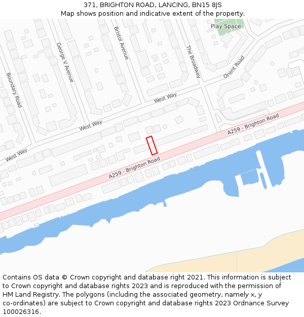 371, BRIGHTON ROAD, LANCING, BN15 8JS: Location map and indicative extent of plot