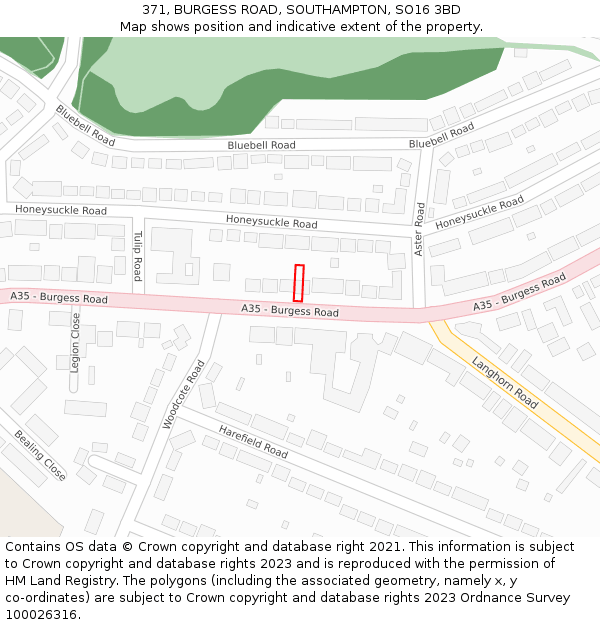 371, BURGESS ROAD, SOUTHAMPTON, SO16 3BD: Location map and indicative extent of plot